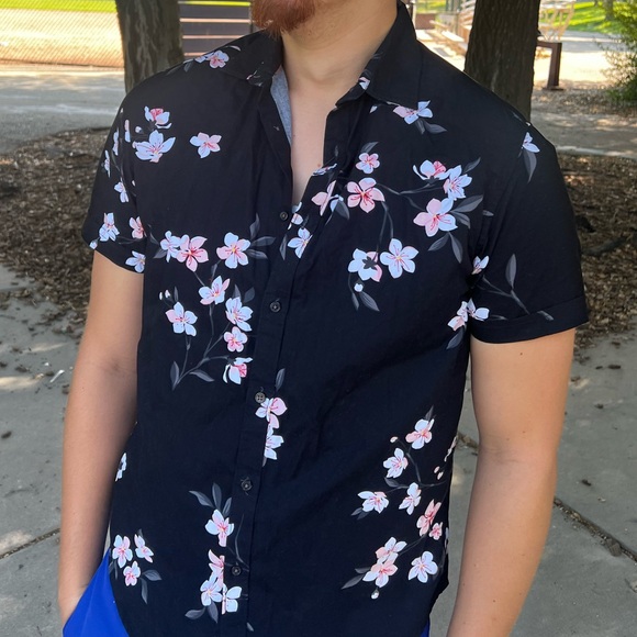 DENIM & FLOWER RICKY SINGH CHERRY BLOSSOM MEN FLORAL BUTTON DOWN DRESS SHIRT GUY - Picture 2 of 16